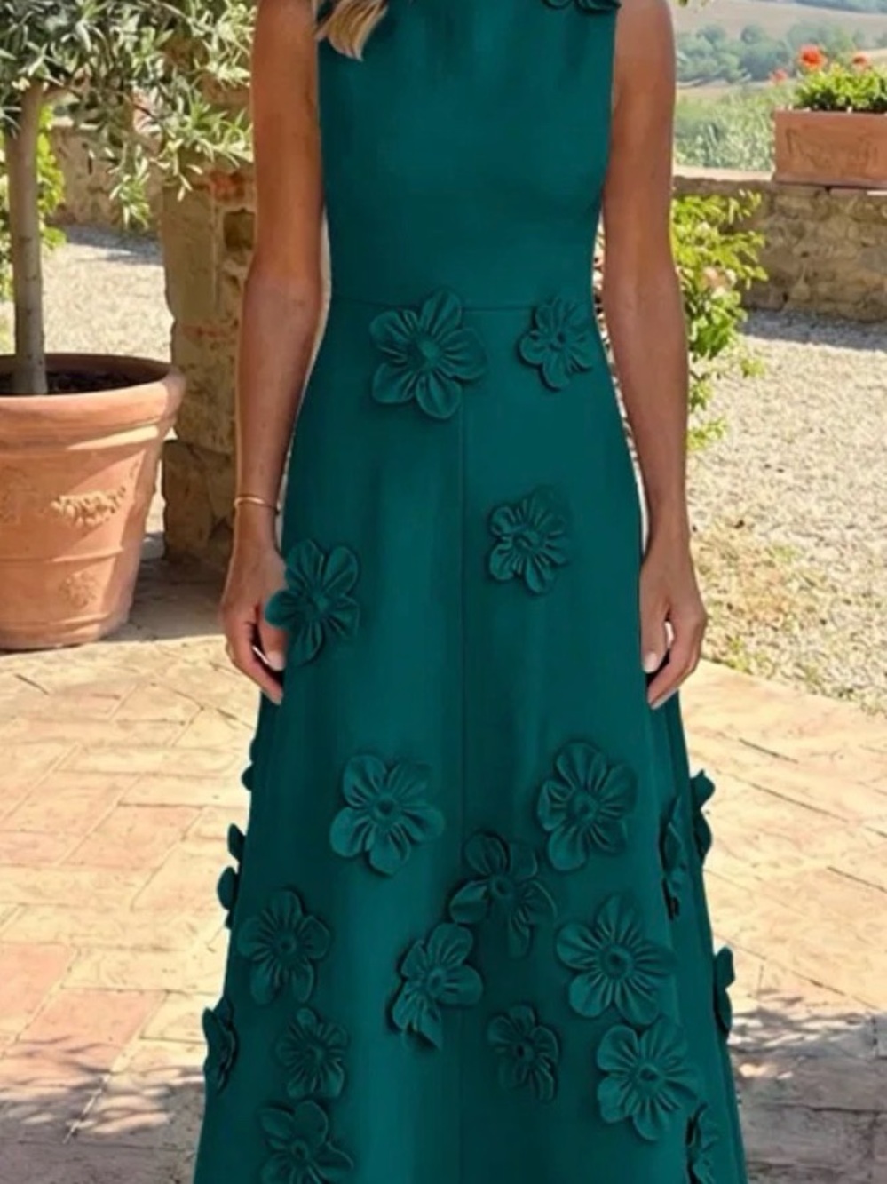 Jersey A-Line Crew Neck 3D Flowers Tent/Trapeze Dress